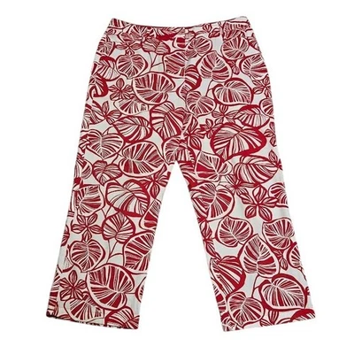 Pantalones Cortos Talbots Mujer Talla 14 Rojo Blanco Hoja de Palma Tropical Elastizados Capri Foto 1 de 4