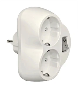 Adapter Stecker 2fach Steckdosen On/Off Schalter Kindersicherun Mehrfachstecker - Bild 1 von 3