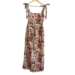Gal Meets Glam Makenna Dress Sz 16 Floral Print Maxi Tie Shoulder Smocked Pocket - Picture 1 of 9