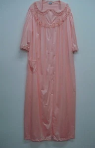 USA Made Nancy King Lingerie Soft Luster Nylon Long Robe Size Small Coral #540N - Picture 1 of 3