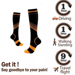 Compression Socks For Men & Women Varicose Veins NHS Running Flight Black Orange - Picture 1 of 4