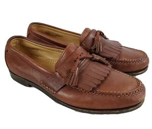 Allen Edmonds Danforth Kilted Tassel Loafer Shoe Brown Pebble Leather 9.5 D - Picture 1 of 12
