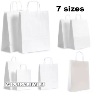 More details for white paper bags with handles small large carrier 100 50 10 for party gift sweet