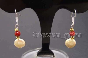 Big  9-10mm Pink Coin Round Natural Pearl & 5-6mm Red Coral dangle Earring-ea507 - Picture 1 of 12