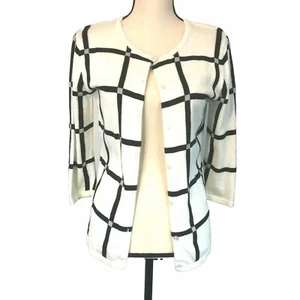 COLDWATER CREEK Soft Classic Sweater 3/4 Sleeves White with Black XS - Picture 1 of 5