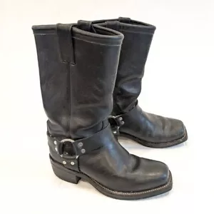 CHIPPEWA Herren Schwarz Leder Harness Moto Motorrad Eckige Zehe Stiefel Größe 8 - Bild 1 von 11