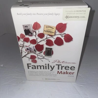 Family Tree Maker Platinum 2008 PC CD-ROM Software  Ancestry Genealogy $406Value - Image 1 of 4