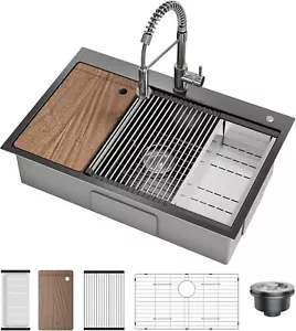 Drop In Kitchen Sink, 33x22x9 Inch Stainless Steel Kitchen Single Bowl Sinks - Picture 1 of 8