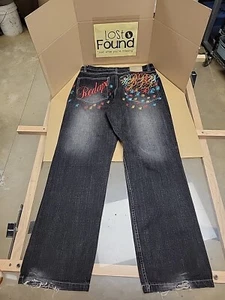 Vintage Y2K Red Ape Embroidered Jeans Men Size 34x32 Red Yellow Blue - Picture 1 of 11