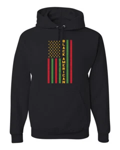 Black American Flag Black History Month Unisex Graphic Hoodie Sweatshirt - Picture 1 of 23