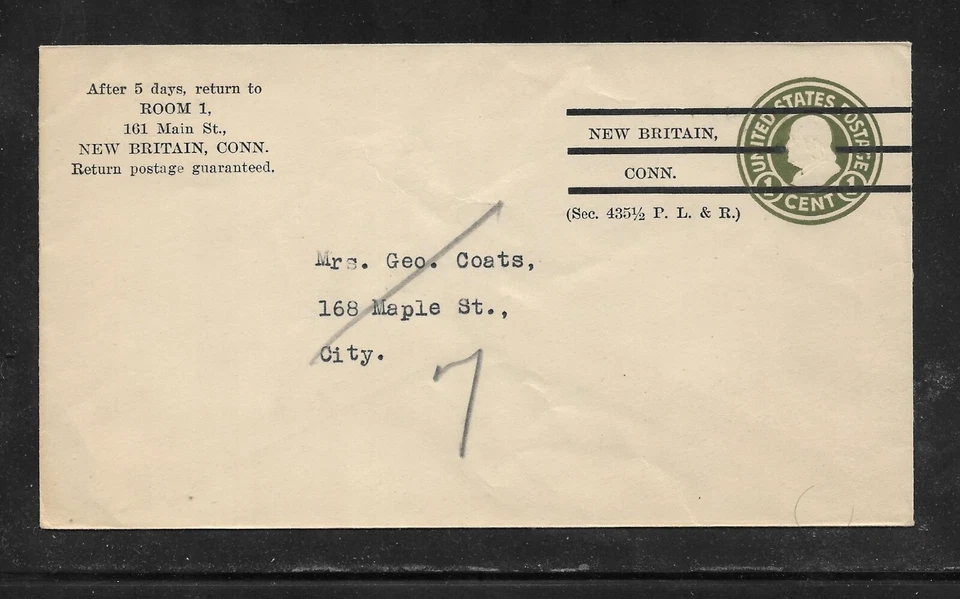 US Precancel Envelope: CT New Britain - 1a1 A 7 30a; Used (Unknown) - Image 1 of 1