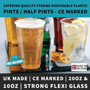 10oz, 20oz Plastic Pint/Half Pint Reusable Beer Glasses Cups Tumblers Strong UK - Picture 1 of 14