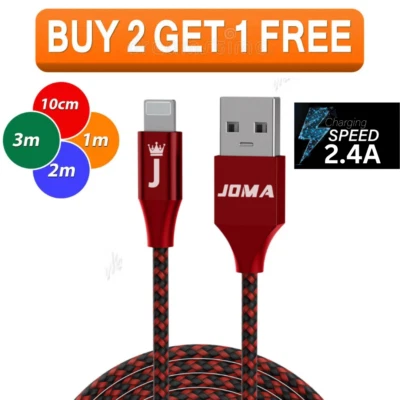 Heavy Duty Braided Long USB Fast Charger Cable Lead For iPhone 14 13 12 11 X 7 8 - Image 1 of 4