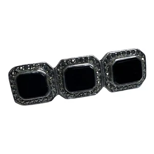 Vintage Deco 925 Sterling Silver Black Onyx Marcasite Pin Brooch 9.4 Grams - Picture 1 of 5