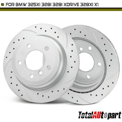 2 piezas rotores de freno perforados para BMW 325xi 328i 328xi X1 328i xDrive trasero derecho y derecho Foto 1 de 4