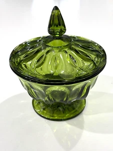 Indiana Glass Avocado Green Footed Candy Dish with Lid Vintage - Picture 1 of 8