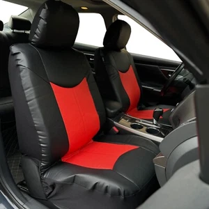 Front Car Seat Covers Red & Black Leatherette For Nissan NP 300 Frontier - Picture 1 of 6