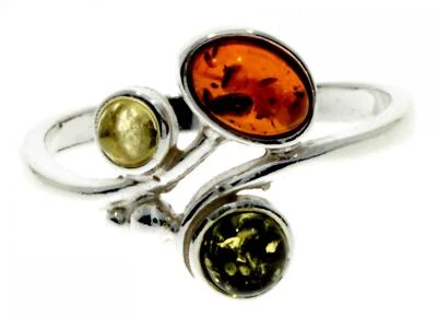 Multicolore Ambra Baltica 925 Argento Sterling Moderno Design Anello Gioielli - Immagine 1 di 4