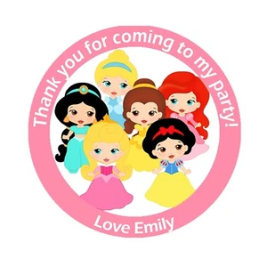 Personalised Princess Birthday Stickers For Party Thank You Sweet Cone Bags 24 - Picture 1 of 6
