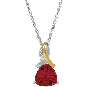 Duet Trillion-Cut Created Ruby Sterling Silver & 10kt Yellow Gold Pendant 18" - Picture 1 of 3