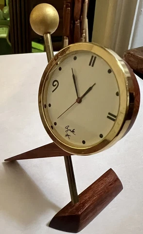 Mid Century Modern Rosewood, Battery Operated Desk Clock, Small Cover