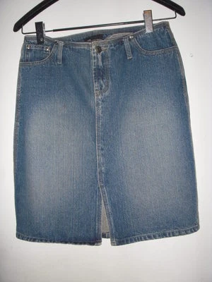 Y2K No Borders Denim Azul Vaquero Falda Lápiz Cintura Baja Rodilla Talla 5 100% Algodón Foto 1 de 2