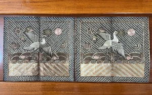 Paar antike chinesische Seidenrangabzeichen 6. Rang Symbole mit Gold- und Silberfaden - Bild 1 von 24