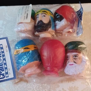 Vintage Three Kings Wise Men 3" Doll Heads Christmas Nativity - 2 Packs - Picture 1 of 2