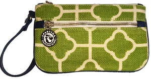 Spartina 449 Signature Linen Green & White Patterned With Navy Blue Wristlet - Picture 1 of 7