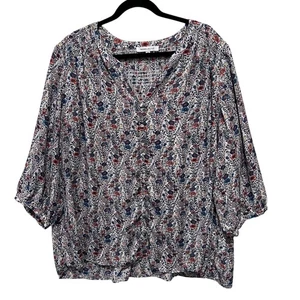 Rose & Olive 3X Floral Blouse Top 3/4 Sleeve V Neck Peasant Top Plus Size - Picture 1 of 9