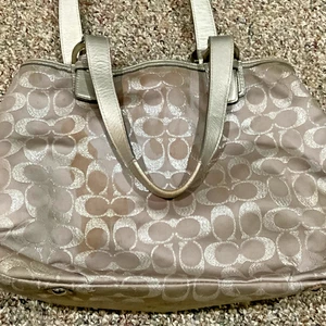 silver coach purse top handles L1193- F18910 bag metal boho logo satchel large - Picture 1 of 11