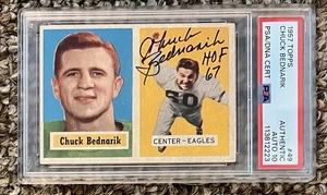 1957 Topps Chuck Bednarik signierte Fußballkarte. Eagles Hof PSA 10 Auto - Bild 1 von 2