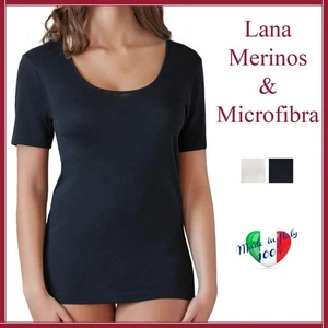 Maglia intima donna in misto LANA MERINOS invernale maglietta manica corta mezza - Foto 1 di 8
