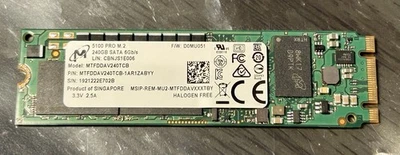 SSD - Micron 5100 Pro 240GB M.2 2280 SATA NVMe P/N: MTFDDAV240TCB-1AR1ZABYY - Image 1 of 2