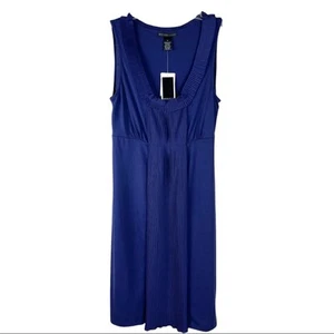 Design History blue ruffle pleated ribbed stretchy midi dress - Picture 1 of 6