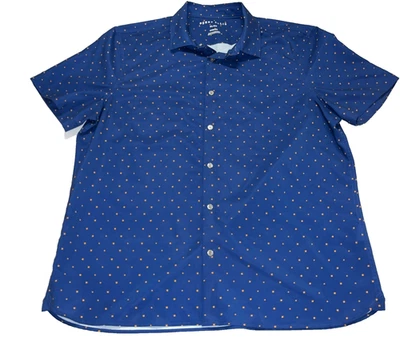 Perry Ellis Men's Stretch Short Sleeve Blue W/ Gold Arrows Size XL Button Up - Image 1 of 4