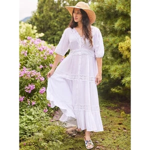 Vestido APRIL CORNELL Liberty Blanco Algodón Embellecido Fluido Para Mujer XXL - Imagen 1 de 9
