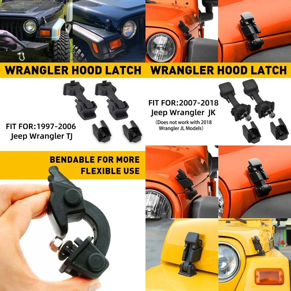 Se adapta a Jeep Wrangler TJ 1997-06 capó pestillos capó bloqueo capó pestillos kit de captura J Foto 1 de 1