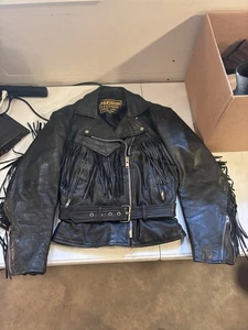 Vintage Genuine Leather Motorcycle Bomber Jacket Fringe Women’s Size M W/Zippers - Picture 1 of 17