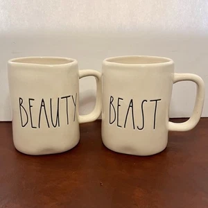 Rae Dunn “Beauty” & “Beast” Coffee Mugs Cups Set of 2 Artisan Collection - Picture 1 of 3