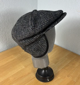 Harris Tweed eddie Bauer Cap XL Gray Ear Flaps Button - Picture 1 of 13