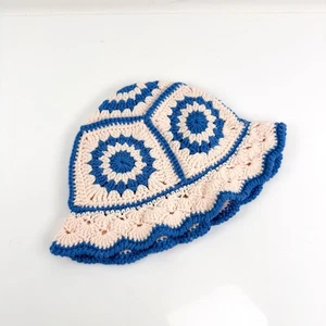 Women Knitted Bucket Hat Vintage Mori Girl Hollow Crochet Fisherman Cap Warm Blu - Picture 1 of 8
