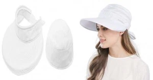 Wide Large Brim Sun Hat Summer UV Protection Thin 2 in 1 Beach White - Picture 1 of 7