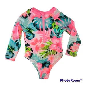 One Piece Floral Zip Rash Guard Swim Wear Baby Girl Size 12m Tropical Floral - Picture 1 of 6