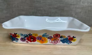 Pioneer Woman Stoneware Casserole Baking Dish Rectangle Ruffled Floral Blue Red - Picture 1 of 5
