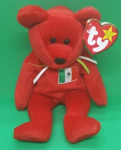 TY 1999 OSITO la BANDERA MEXICANA OSO GORRO BEBÉ - COMO NUEVO CON ETIQUETAS COMO NUEVO - Imagen 1 de 6