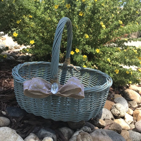 Wicker Basket Blue Fruit Nut Rhinestone Floral Flower Picnic Garden Rattan Decor Cover