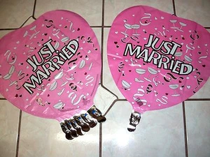 Wedding Mylar Balloons Lot of 7 Just Married Pink Champagne Toast Heart Shaped - Picture 1 of 2