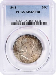 1948 Franklin Silver Half Dollar MS65FBL PCGS Toned #4498 - Picture 1 of 2