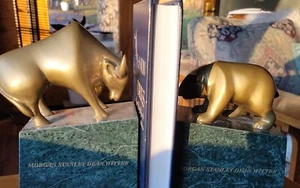 SELTENE Börse Buchstützen Gatco Bär Stier Wall Street Messing Marmor graviert **  - Bild 1 von 13
